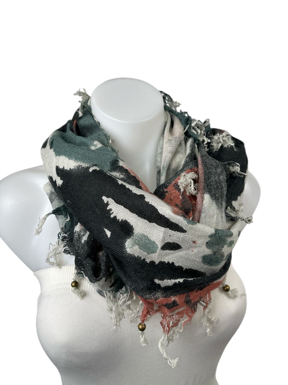 Urban Outfitters Starring at Stars Camo Fringe Spangles Infinity Neck Scarf OS